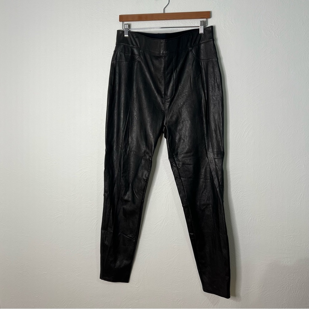 SPANX Womens Faux Leather Black High Rise Pants Slimming Pull-On Size 1X Tall